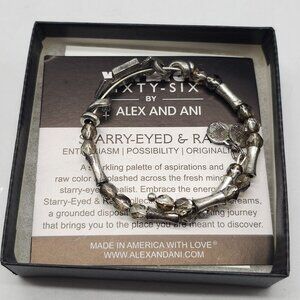 Alex And Ani Sixty-Six Starry-Eyed Raw Silver-Tone Beaded Bracelet With Box